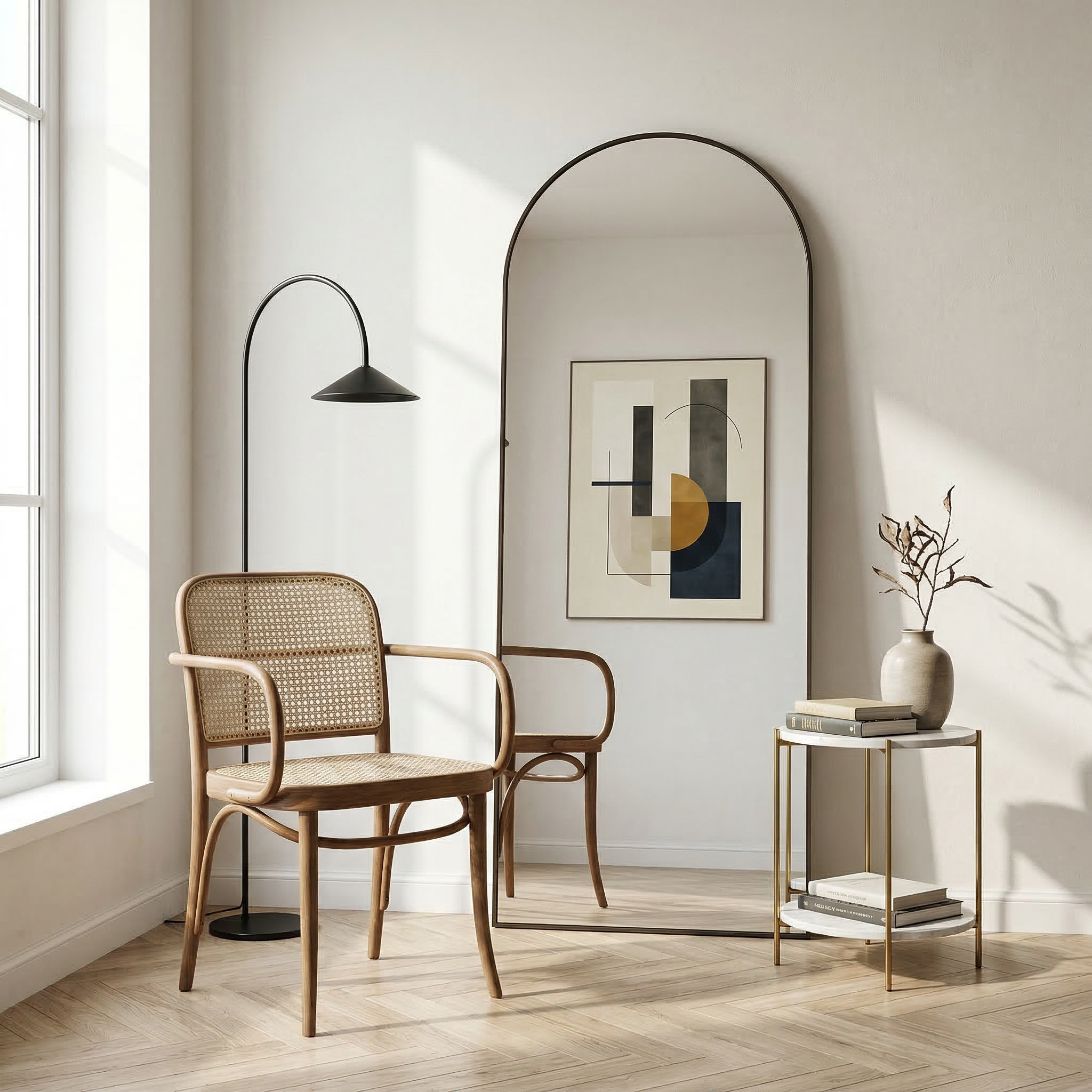 Rowan-Full Length Arched Mirror — Greyish