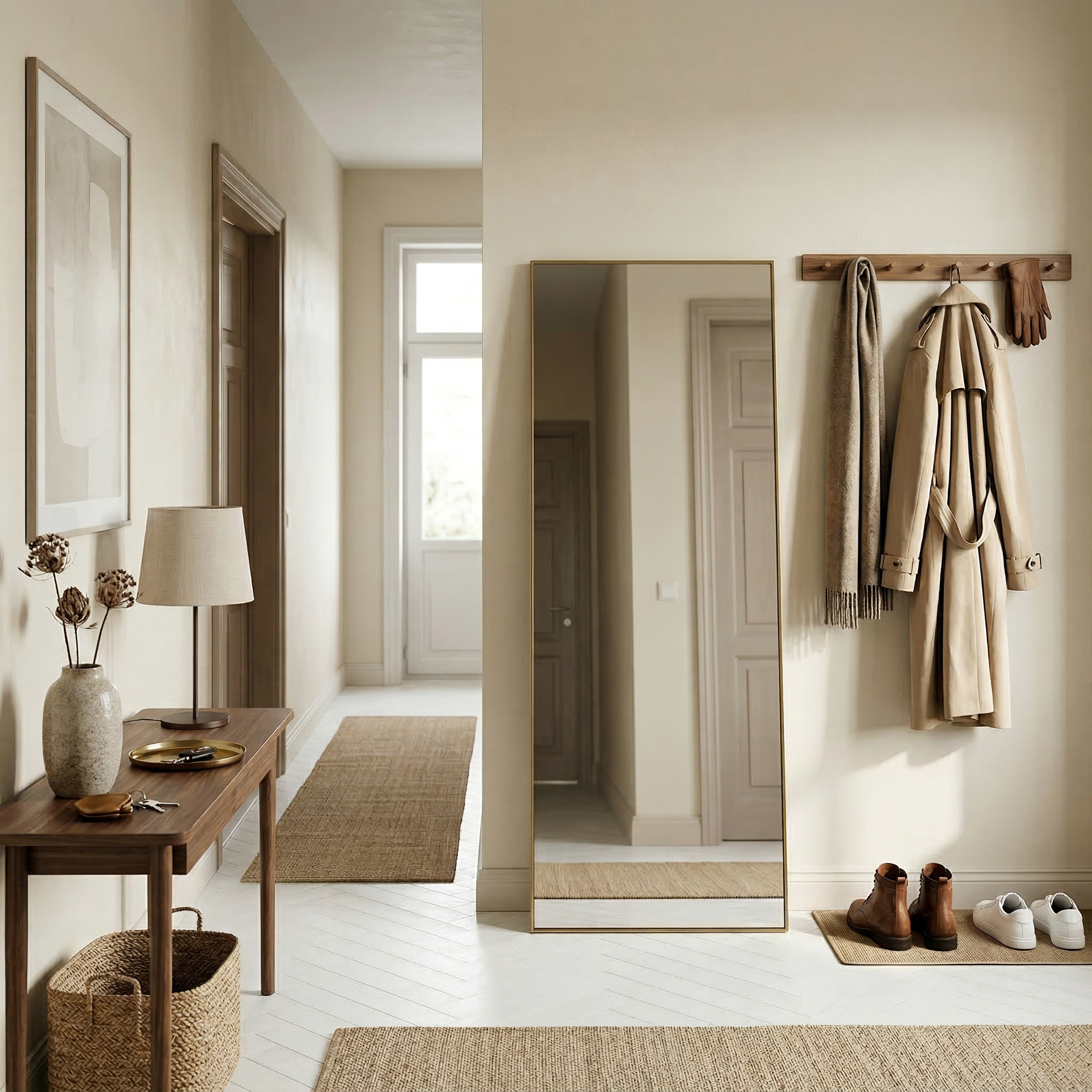 Jeffrey-Full Length Rectangular Mirror — Gold