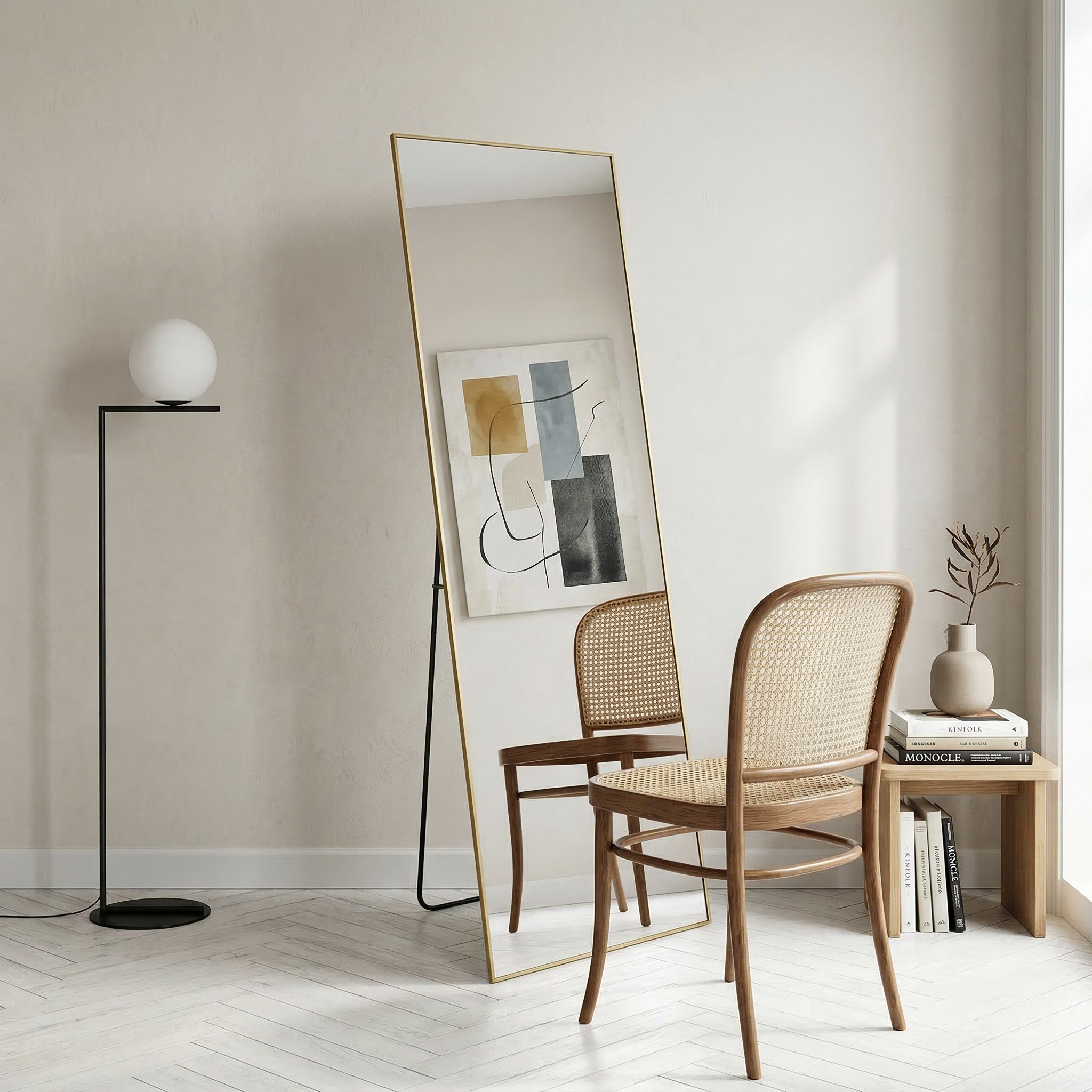 Jeffrey-Full Length Rectangular Mirror — Gold